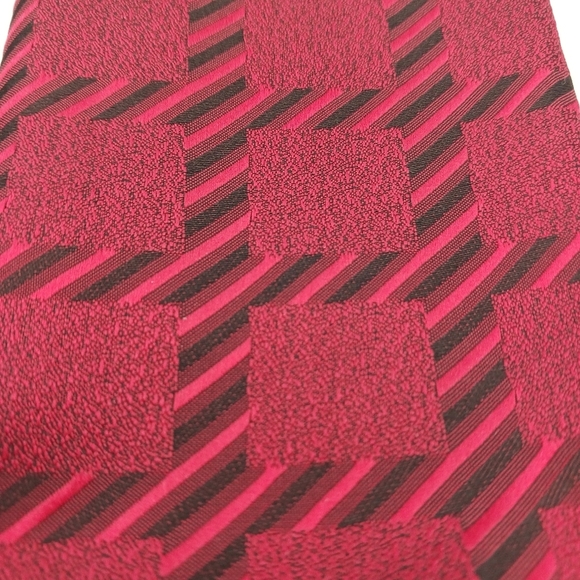 2 Piece Set Mario Lorenzi Mens Tie & Pocket Square Red Black  60" Classic - Picture 5 of 7